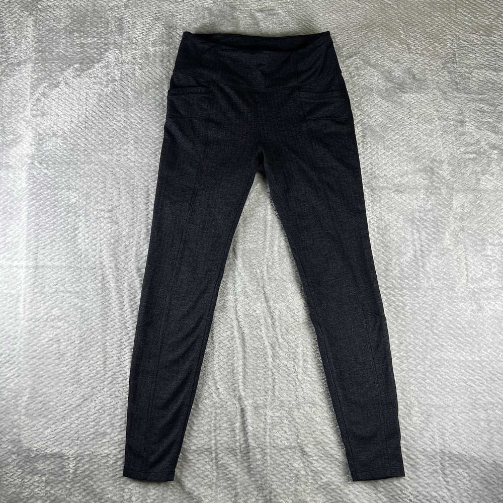 Athleta High Rise Leggings Womens Medium Gray Herringbone Yoga Pants Pockets